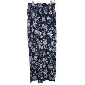 H&M Pull On Pants 4 Womens Stretch Waist Blue Floral Print Straight Modest